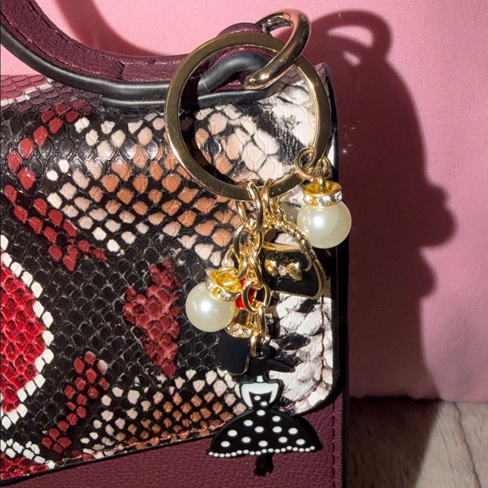 Dune London Burgundy Satchel with Snake-Print Flap - Picture 9 of 9